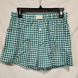 Iyowel Green and White Checkered Shorts